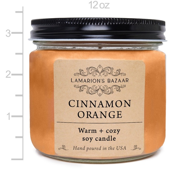 Cinnamon + Blood Orange Scented Soy Candle - Seasonal Cinnamon Orange Fragrance - Picture 2 of 3